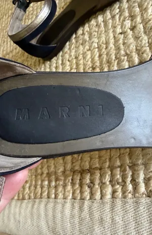 Marni Leather & Suede Flat Sandals Navy Bronze Ankle Strap Size 35 thumbnail 6