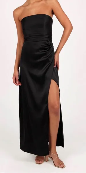 New! Petal & Pup Kara Strapless Stretch Satin Gown Black Size Small thumbnail 1