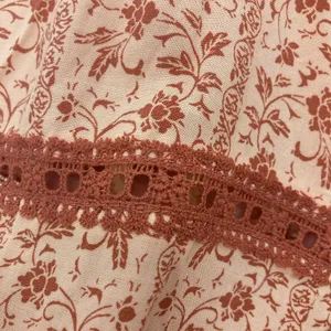 Boho Peasant Blouse M Floral Crochet Lace Tie Neck 3/4 Puff Sleeve Festival thumbnail 2