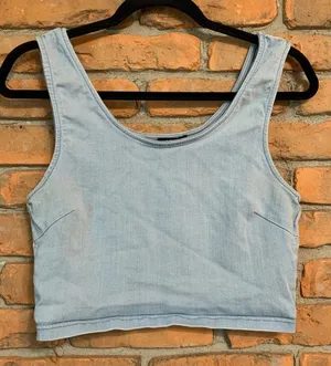 Iris Women Light Wash Denim Look Crop Top Tank Scoop Neck ISET015-T‎ Size Large thumbnail 1