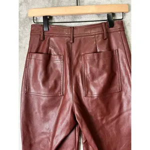 7 For All Mankind Faux Leather Straight Leg Pants Brown High Rise Women's XS thumbnail 4