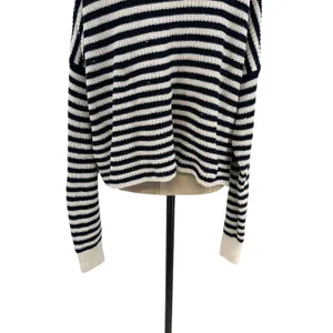 Madewell Ribbed Half-Zip Sweater in Stripe Ivory White Navy Blue‎ Size XXL thumbnail 11