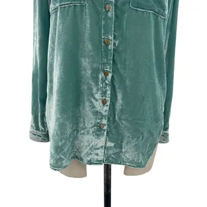 Anthropologie Pilcro Mara Relaxed‎ Velvet Buttondown Top Teal Blue Size US 2 thumbnail 5