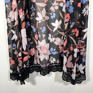 Torrid Floral Kimono Duster Women's 00/0 M/L Black Floral Lace Trim Long Open thumbnail 2