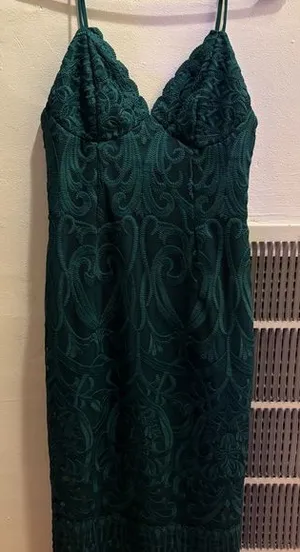 Green Sheath Cocktail Dress with Plunge Neckline thumbnail 1