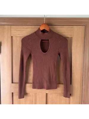 Abercrombie & Fitch Rust Brown Keyhole Mock Neck Ribbed Knit Sweater size XS thumbnail 2
