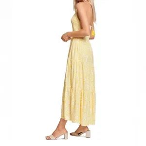 LOST + WANDER Sweet Summer Daze Tiered Halter Midi Dress Yellow BOHO NWT XS thumbnail 3
