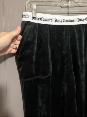 JUICY COUTURE Black Velour Joggers with Logo Waistband and Rhinestone Back thumbnail 3