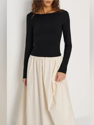 Reformation Abel Knit Dress in Black & Sugar S thumbnail 3
