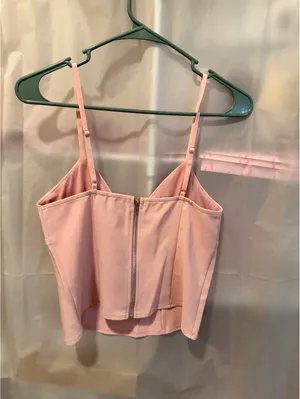 Edikted Pink Spaghetti Strap Crop Top with Front Cutout and Back Zipper, Size M thumbnail 3