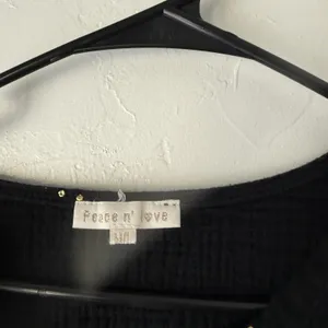 Peace n' love Blouse Womens Medium Black Gold Dot Long Sleeve Peplum‎ Top Boho thumbnail 5