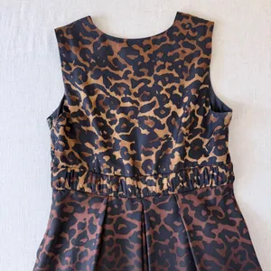 Alfani Womens 100%‎ Silk Leopard Print V-Neck Pleated A-Line Dress Brown Black 8 thumbnail 7