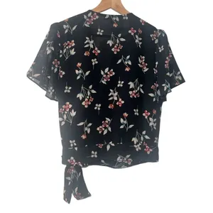 ✨MADEWELL Botanical Print Wrap Sz XS Top In True Black✨ thumbnail 7