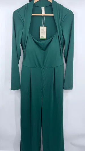 Halara long sleeve wide leg jumpsuit women’s L NWT rain forest green wedding thumbnail 1