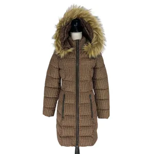 C-RO Denmark Houndstooth‎ 2-Way Stretch Puffer Coat with Faux Fur Hood Size 4 thumbnail 2