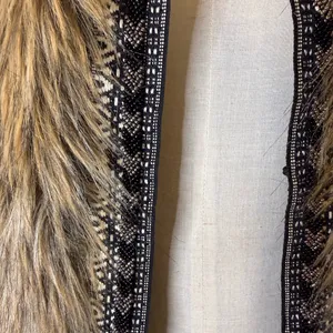 Miss Me Faux Fur Vest with Black beaded Trim Sz L thumbnail 3