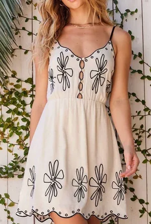 Cream Floral Embroidered Sundress thumbnail 1