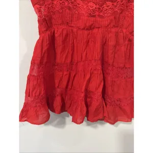 Free People Selia Slip Racing Red V Neck Tiered Lace Straps Size Small 2465 thumbnail 6