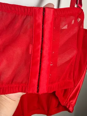 Victoria's Secret Dream Angels Red Satin Bustier Crop Top Bow Detail 38D NWT thumbnail 8