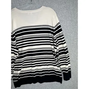 Merona Size 2 Womens Cardigan Sweater‎ Striped Long Sleeve Button Cream Black thumbnail 10