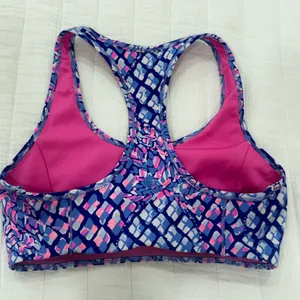 Lilly Pulitzer Teegan Sports Bra Racerback Pink Blue Patterned thumbnail 3