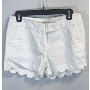 J.Crew White Scalloped Hem Linen Cotton Blend Shorts Women Sz. 4 Nautical Preppy thumbnail 2