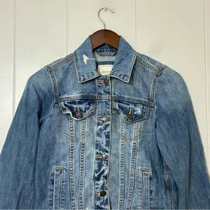 Abercrombie & Fitch Denim Jean Jacket Womens S Blue Distressed Classic thumbnail 2