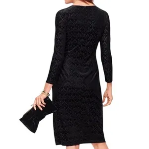NWT Talbots Womens Velvet Jacquard Damask V-Neck Sheath Dress Black Size Large thumbnail 2