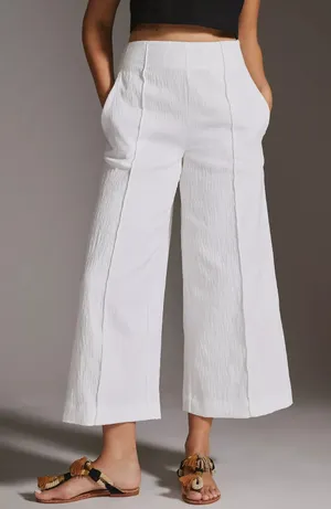 Maeve Anthropologie Pintucked White Wide Leg Gauzy Crinkle Pants Size 6 thumbnail 1