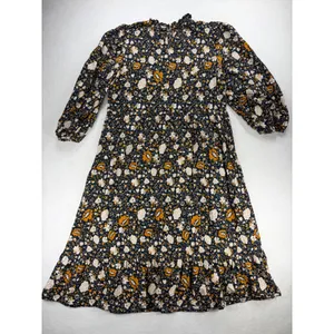 Universal Thread Navy Floral Smocked Midi Dress Long Sleeve Ruffle Neck Large thumbnail 3