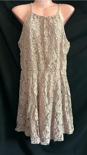 Alya Women’s Lace Halter Neck Mini Dress Rose Pink LG thumbnail 1