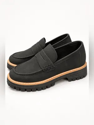 Black Suede-Like Lug Sole Penny Loafers EU 38 New in Box thumbnail 3