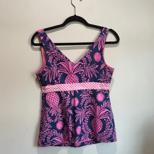 Lilly Pulitzer Pink and Navy Pineapple Tank Top thumbnail 3