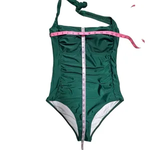 Smismivo Tummy Control Halter One Piece Swimsuit Ruched Pin Up Vintage Emerald M thumbnail 5