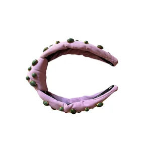 Hello Edie Pink Knotted Headband Green Gemstone Embellished Statement Headband thumbnail 4