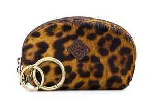 Patricia Nash Keisley Cosmetic Key Fob Leopard Calf‎ Hair Leather Brown Zipper thumbnail 1