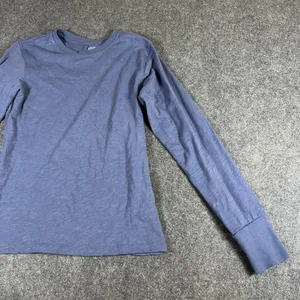 Quince Women Blue Organic Cotton Slub Long Sleeve Crew Neck Tee XS Vertical Seam thumbnail 3