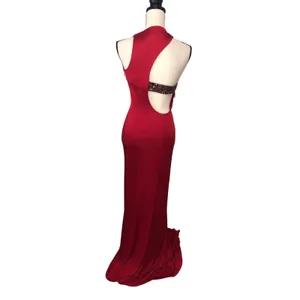Kurt Thomas Red Cowl Neck Slinky Halter Gown Size 2 Beaded Open Back Maxi Dress thumbnail 5