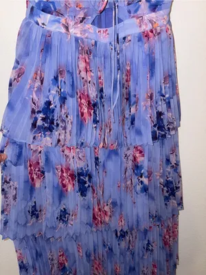 NWOT Pleated Floral Tiered Maxi Dress with Cutouts & 3D Flower Straps thumbnail 8