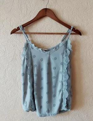Mine sage green tank top polka dot & lace Sz small thumbnail 1
