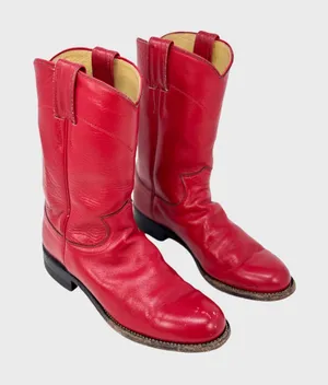 Justin Womens Western Boots Red Leather Mid Calf Pull On Cowgirl Roper US 5.5 B thumbnail 1