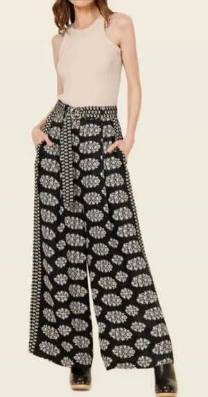 Anthropologie Omika Sinatra Wide Leg Pant Small Black White Handmade Blockprint thumbnail 1
