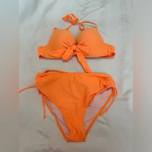 Vibrant Orange Bikini with Adjustable Tie Closures Size L thumbnail 2