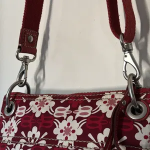 Fossil‎ Red Floral Canvas Leather Trim Crossbody Bag Small Messenger Purse thumbnail 7