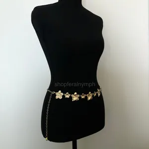 Vintage Y2K Boho Gold Flower Chain Belt, Fits 12.5–36 Inches, X7GA1179 thumbnail 4
