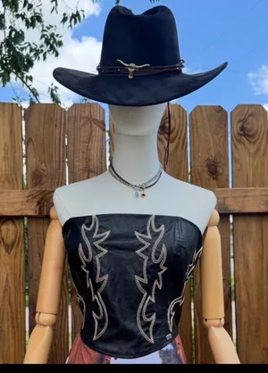 Lucky and Blessed Black Leather Western Boot Stitch Embroidered Corset (Size S,M and XL) thumbnail 6