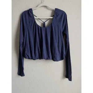 Free People We The Free Women's Medium Bondi‎ Blue Thermal Long Sleeve Crop Top Bohemian thumbnail 6