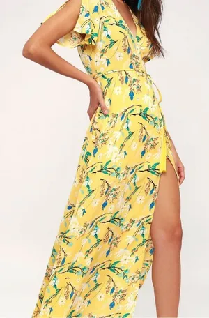 Lulu's Exclusive Yellow Wrap Dress. ‎ M thumbnail 1