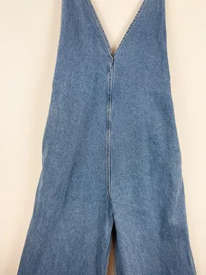 Lel Lab Denim Wide Leg Jumpsuit Baggy Plunging Neck Open Back Size 38/ Medium thumbnail 4