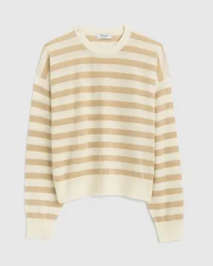 Madewell Cashmere Crewneck Sweater Women Small Ivory Biscuit Stripe NEW NY916 thumbnail 1